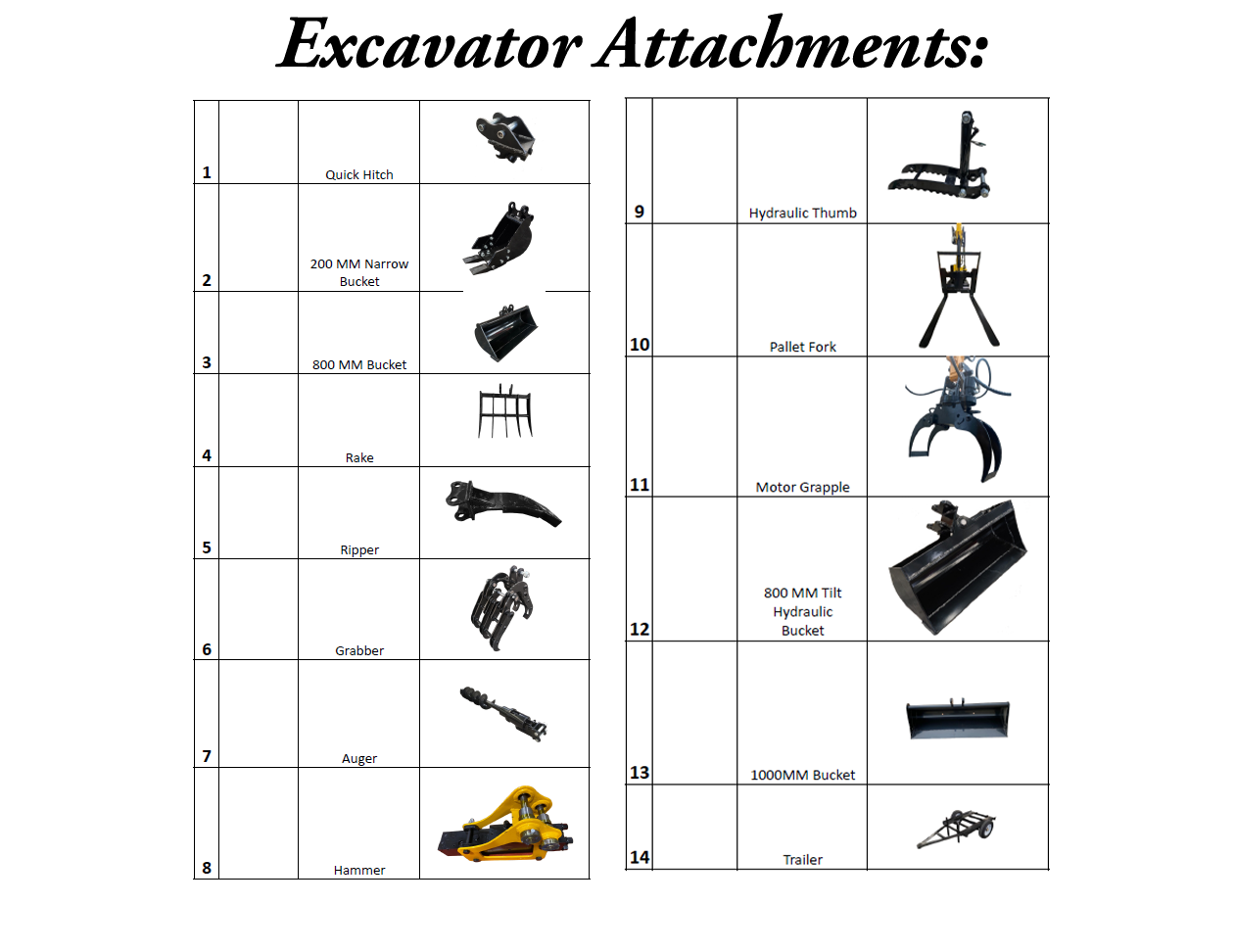 Excavator Attachments