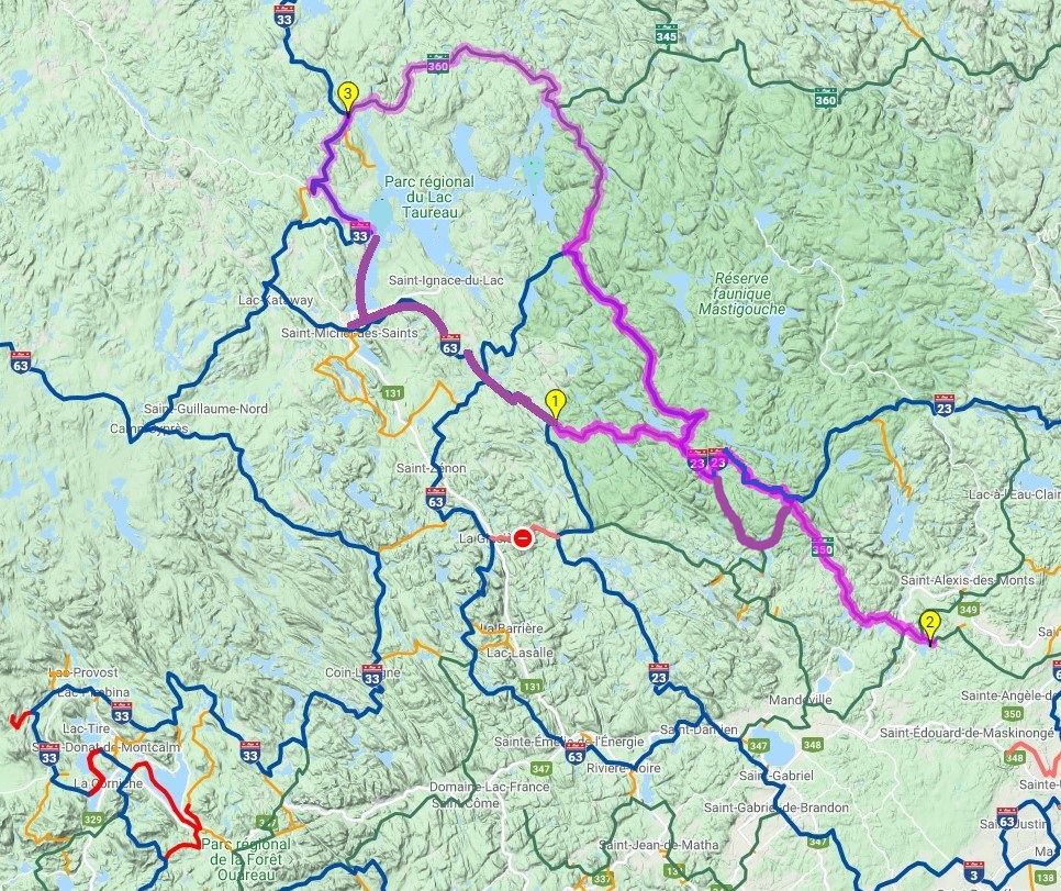 Pourvoirie du Lac Blanc/Tour du réservoir Taureau photo ride report 3 janvier 2022 Carte(8)
