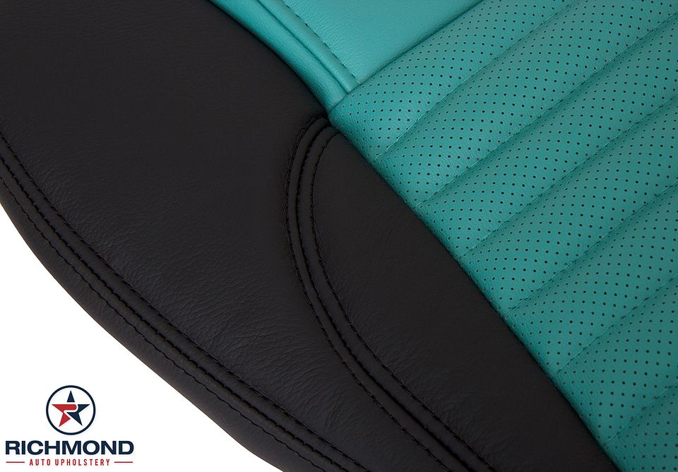 2002-2005-Ford-Thunderbird-Driver-Side-Bottom-Leather-Seat-Cover-Blue-Turquoise-Black-11