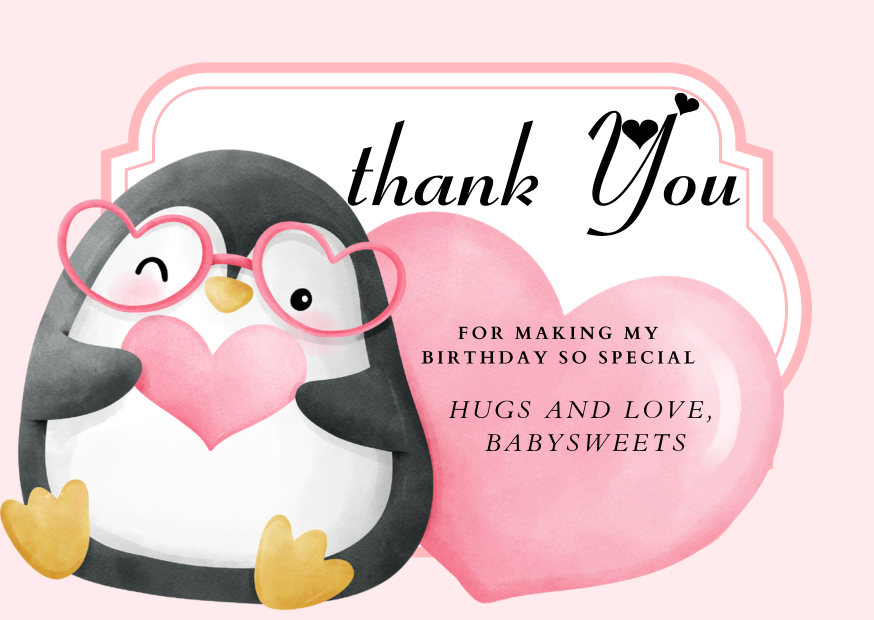 Pink Thank You Card Birthday Party