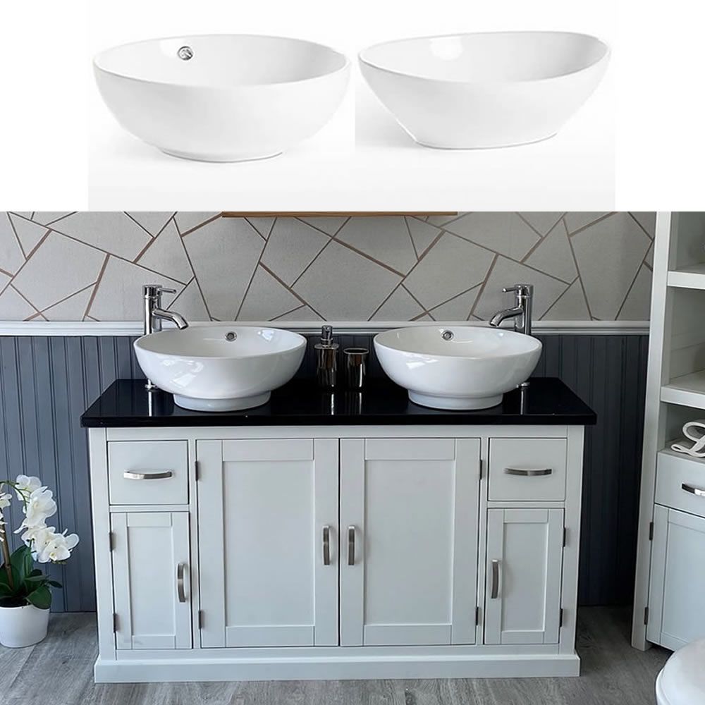 Bathroom Double Vanity Unit White Painted Cabinet Black Quartz