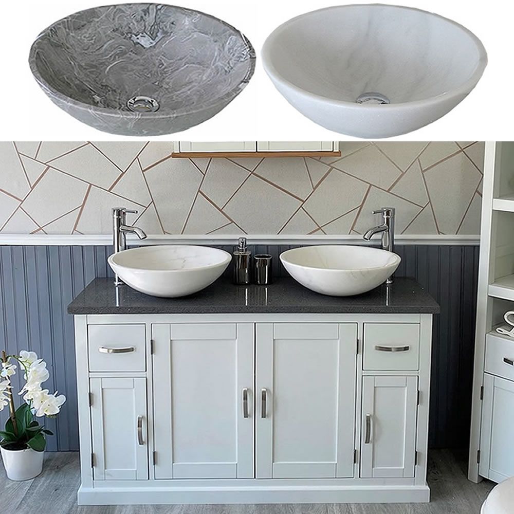Bathroom Double Vanity Unit White Painted Cabinet Grey Quartz Marble Basin 402p Ebay