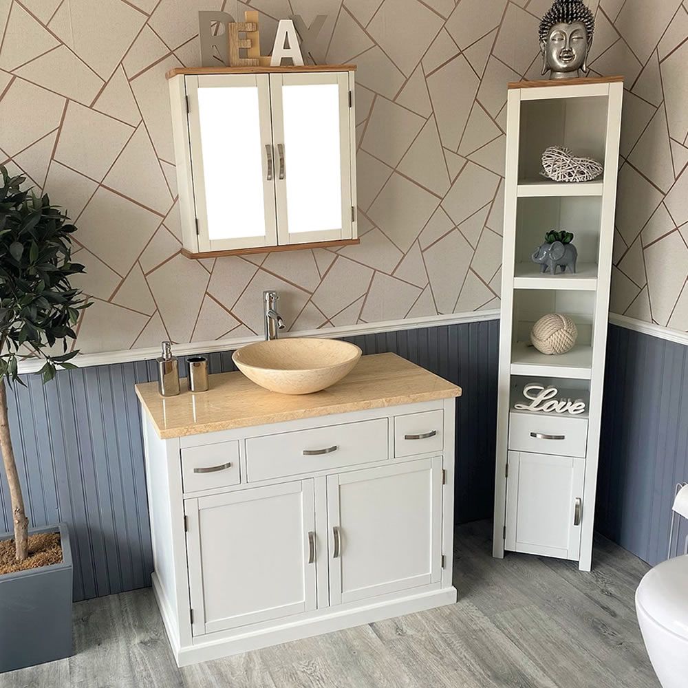 Bathroom Vanity Off White Modern Cabinet Wash Stand Cream Marble Top Basin Ebay