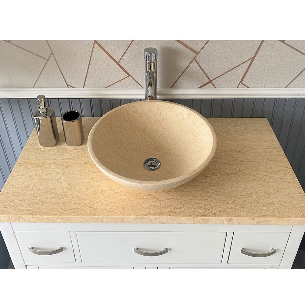 Bathroom Vanity Off White Modern Cabinet Wash Stand Cream Marble Top Basin Ebay