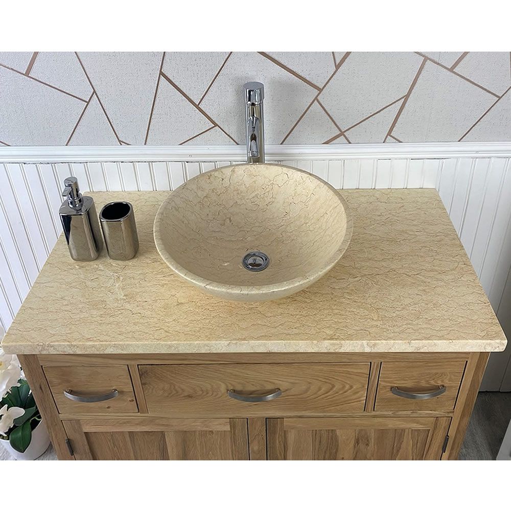 Bathroom Vanity Solid Oak Modern Cabinet Wash Stand Cream Marble Top Basin Ebay