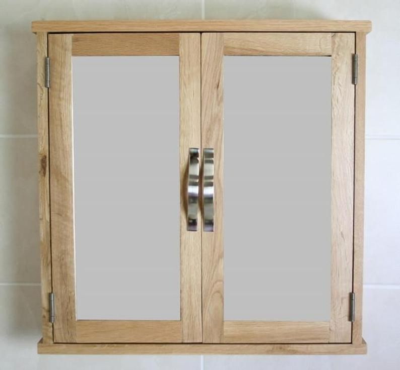 Bathroom Double Door Mirror Cabinet Oak Overhead Cabinet Unit 352 Ebay