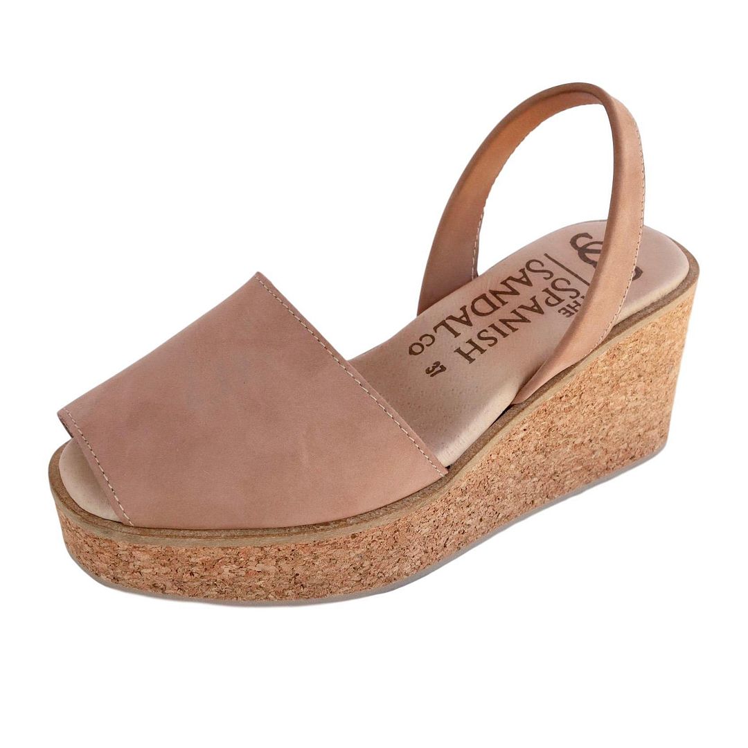 Tan Nubuck Cork Wedge Sandals