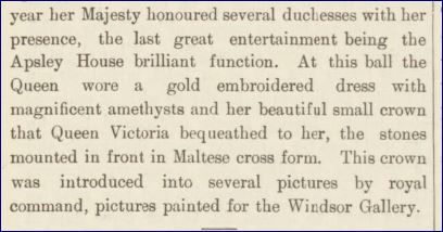 1905 amethyst necklace at Apsley House ball Chelthenham Looker-On 29 July 1905 with QV's crown