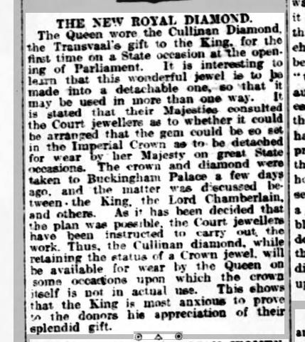 1909 Daily Gazette for Middlesborough 27 Feb 1909 Cullinan