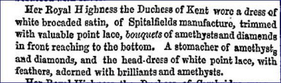 Amethysts - lots of them for baptism of Pss Helena Times 27 July 1846 p 5