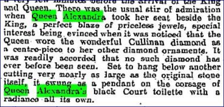 Cullinan diamond Opening of Parliament Sunday Times 21 Feb 1909 p 15