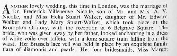 Tatler 19 June 1957 wedding diamond and pearl tiara family tiara Miss Helia Stuart Walker