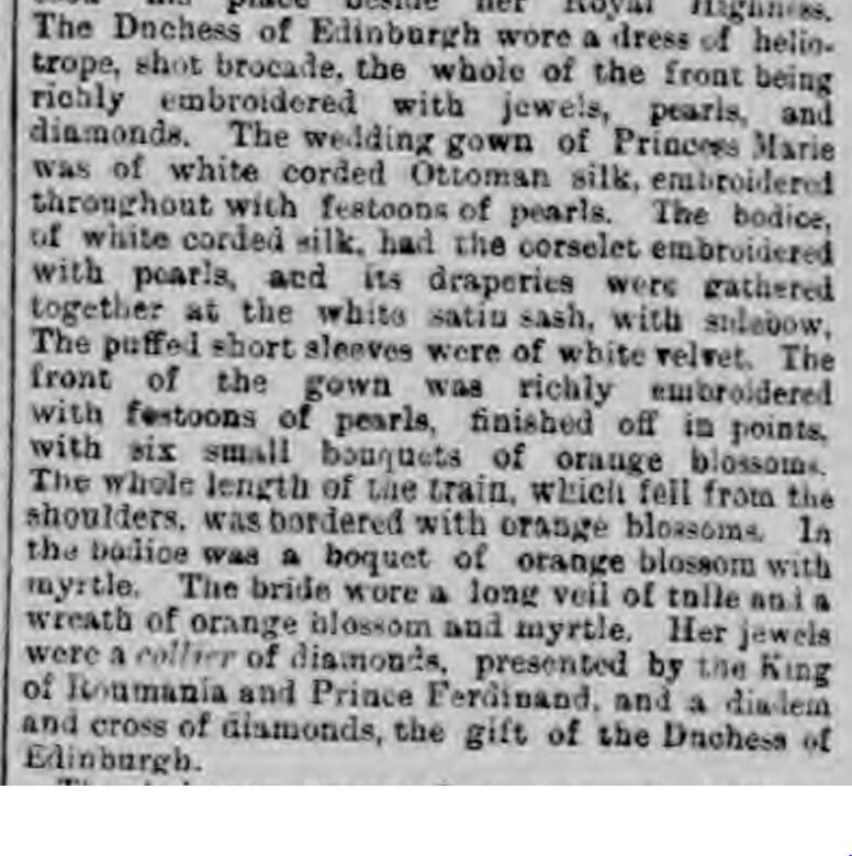 Belfast News Letter 12 Jan 1893 wedding jewels