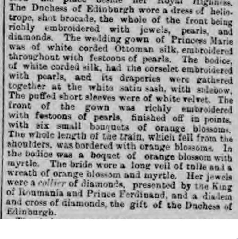 Belfast News Letter 12 Jan 1893 wedding jewels