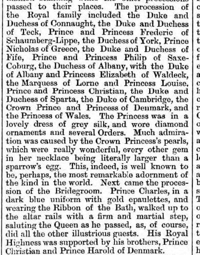 London evening Standard 23 July 1896 Alexandra Crown Princess of Denmark's pearls