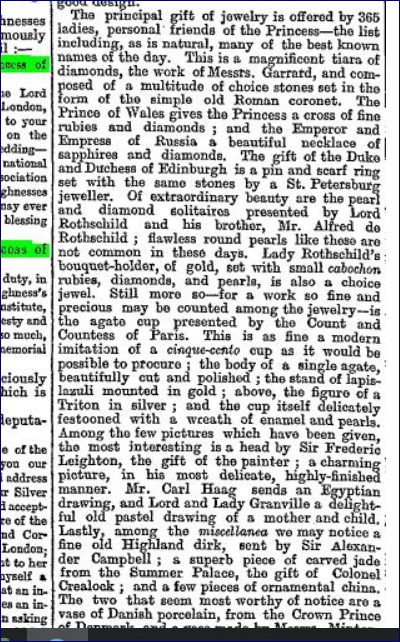 Silver wedding presents for Queen Alexandra Times 12 March 1888