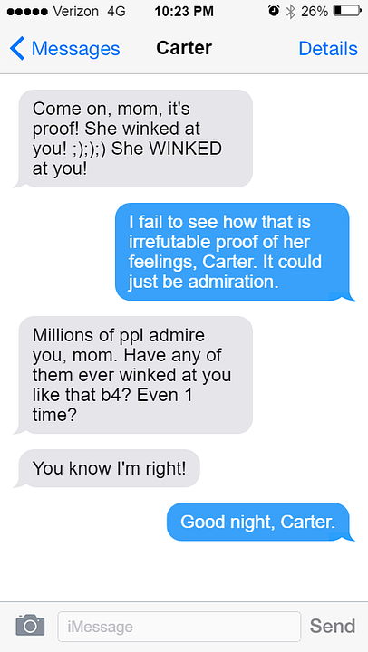 iPhone text from Carter to Cat suggesting that Kara's wink proves she has feelings for Cat