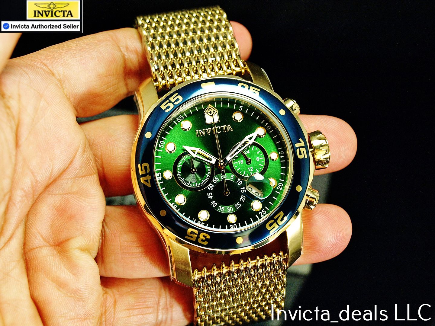 Invicta Men's 48mm PRO DIVER Scuba Chronograph GREEN DIAL