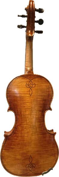 Big Leaf Maple Back Plate of handmade 5-string fiddle #14, handcrafted in Oregon by Artisanal Luthier Chet Bishop.