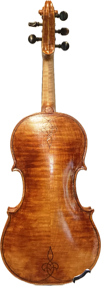 Big leaf Maple back plate of 5-string fiddle #15, handcrafted in Oregon by Artisanal Luthier, Chet Bishop