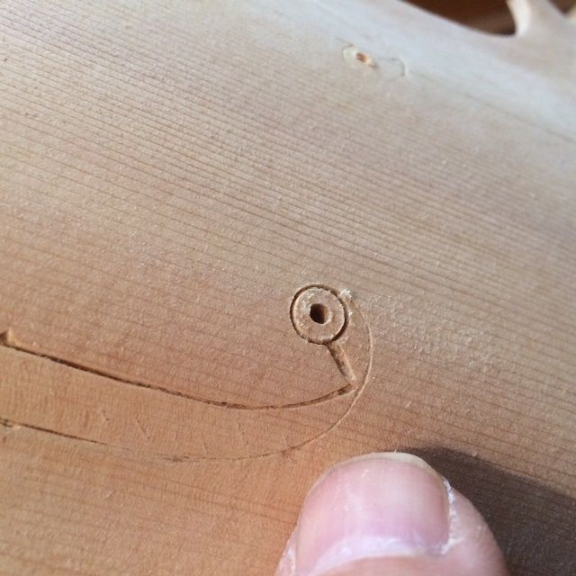 F-hole cutter mark on a Five String viola.