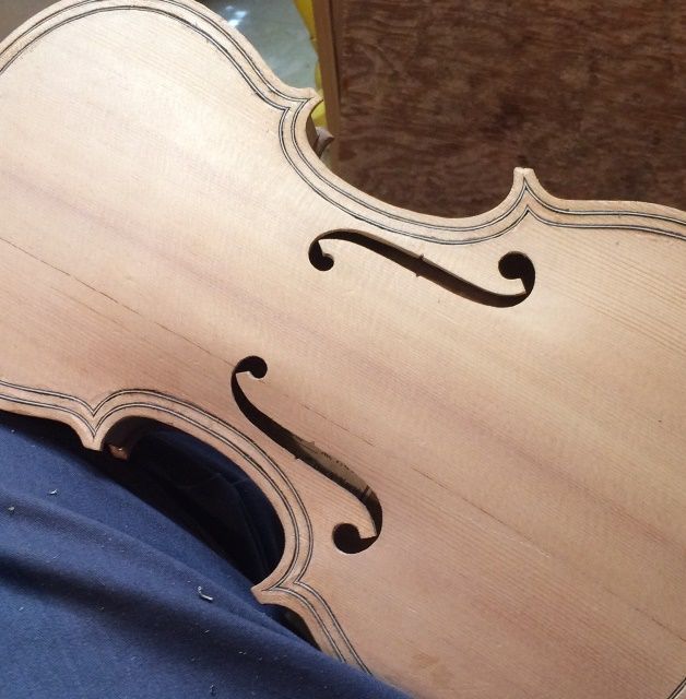 Front Purfling glued on the 15" Five-string viola...no edgework done.