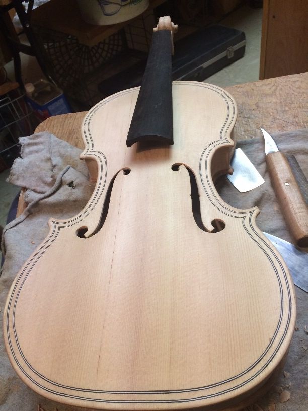 15" Five-string viola, ready for final Varnish-prep.