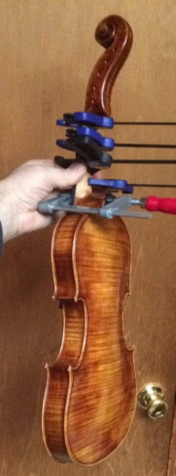 Back view of Five-string fiddle with fingerboard.
