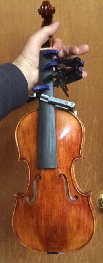 Front view of Five-string fiddle with fingerboard.