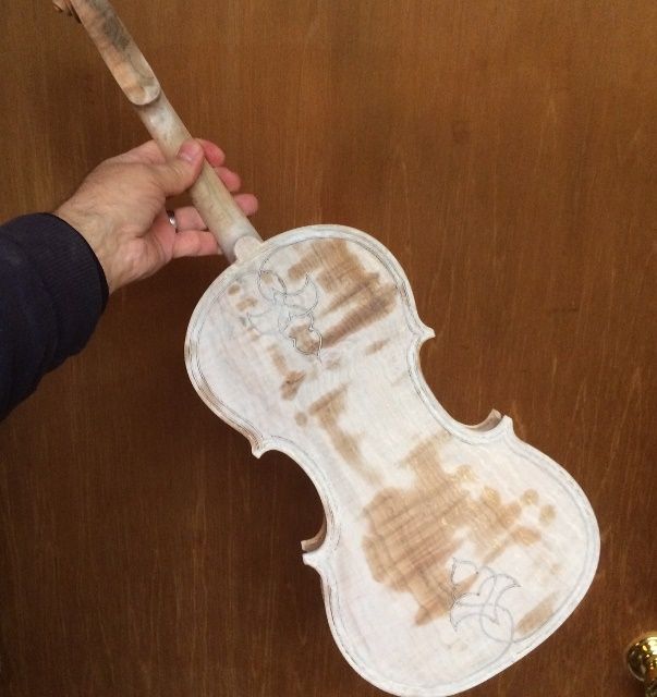 Partially dry mineral ground, back side of 15" Five-string viola.