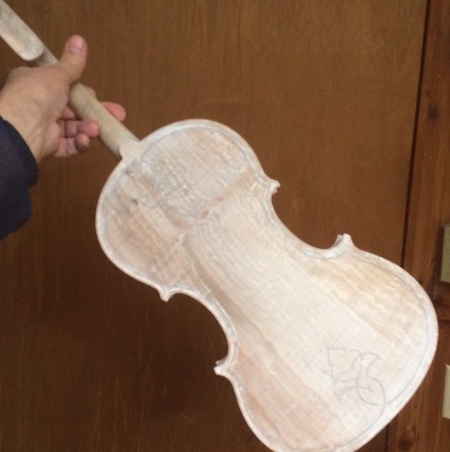 15" Five-string viola, with Dry Mineral ground, rubbed clean.