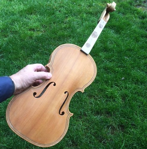Front side of 15" Five-string viola, with sealer.