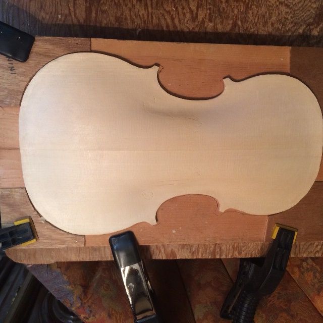 Arching complete on the front plate of the 16-1/2" five-string Viola.