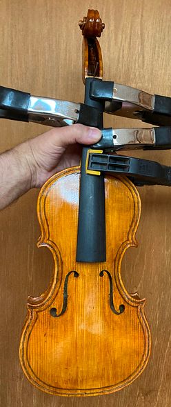 Fingerboard installed on 5-string bluegrass fiddle handcrafted in Oregon by artisanal luthier Chet Bishop.