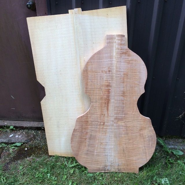 Front and back plates for five-string double bass, bookmatched and ready to trace shapes.