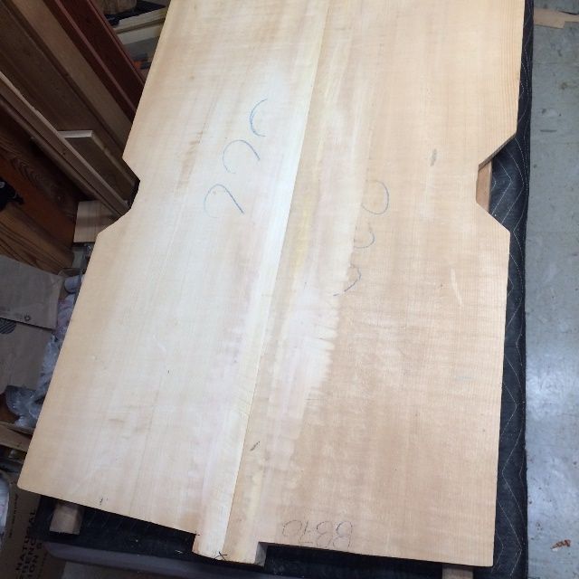 Sitka spruce front plate for five-string double bass, ready to trace the shape.