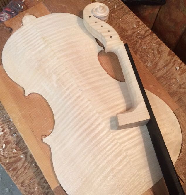 16-1/2" Five string viola Arching nearly complete; Neck nearly complete.