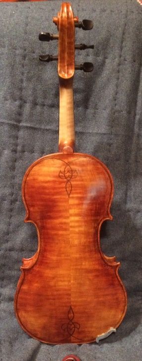 five-string bluegrass fiddle handmade in Oregon by Chet Bishop, Luthier.