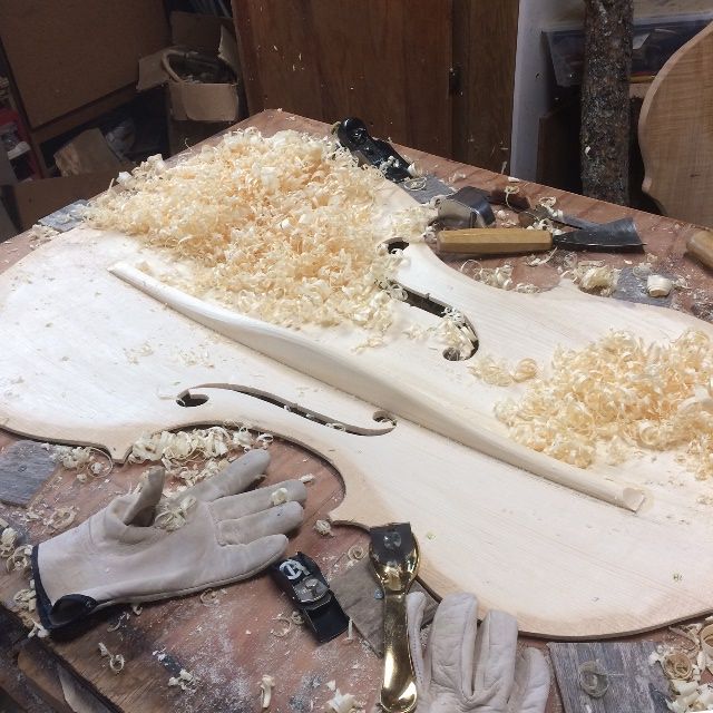 Bass bar nearly complete for a five-string double bass.