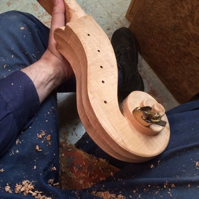 Beginning the volute for the 5-string double bass scroll.