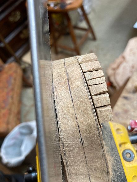 Cutting volute on 5-string fiddle scroll handmade in Oregon by Chet Bishop, Luthier.