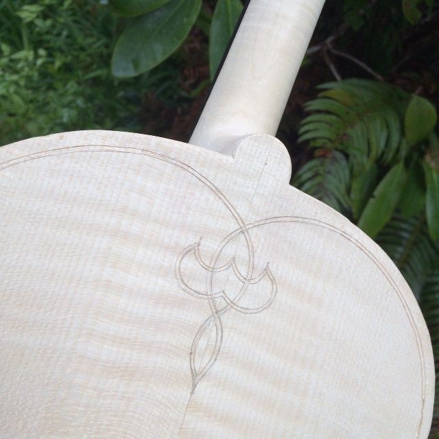 Heel and button carved on the 16-1/2" five-string Viola: ready to begin purfling.