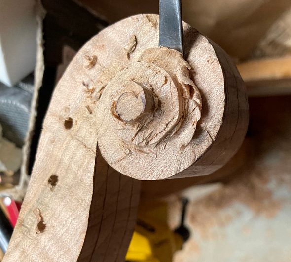 carving a five string fiddle scroll