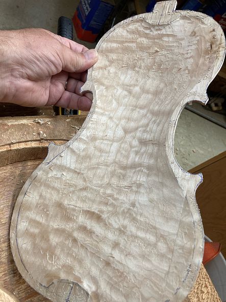 quilted maple for five string bluegrass fiddle handcrafted in Oregon by artisanal luthier Chet Bishop