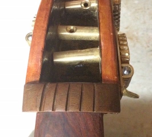 Nut installed and slots filed for a 5-string Double Bass.