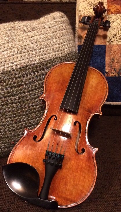 front view handmade Oregon acoustic five string bluegrass fiddle