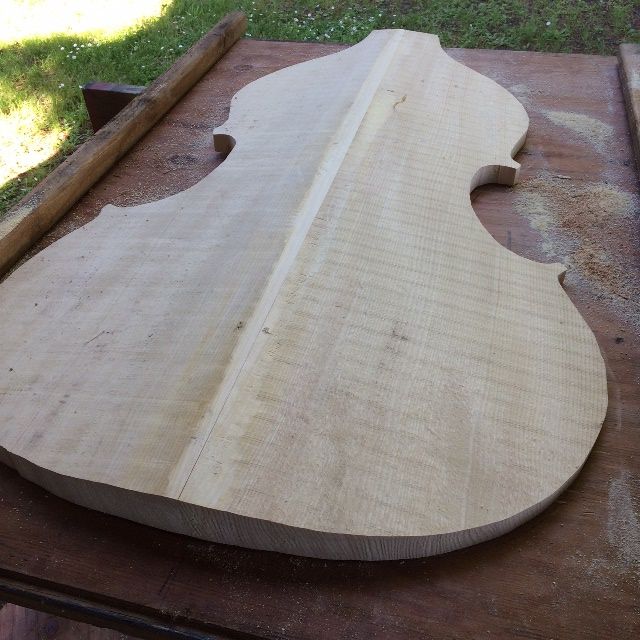Outside view of the front plate for the 5-string double bass.