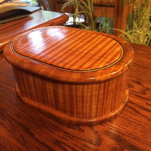 Gift box showing bent body, inlaid top, solid base and lid.