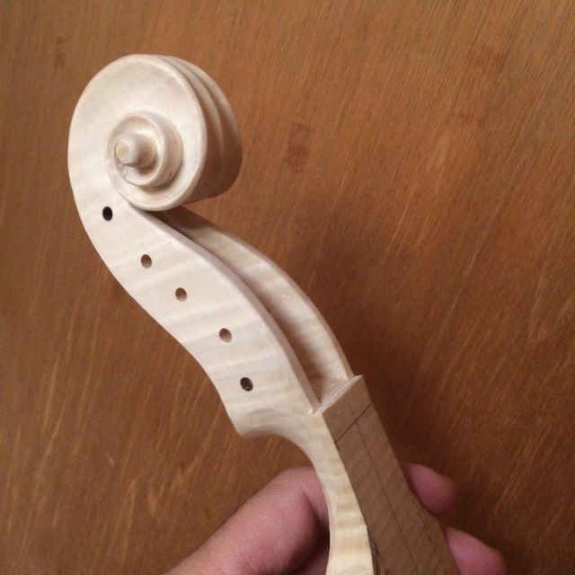 16-1/2" five-string Viola scroll and pegbox essentially complete.