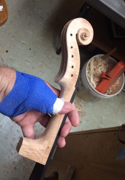 Fingerboard installed for 5-string bluegrass fiddle handmade in Oregon by Chet Bishop, luthier